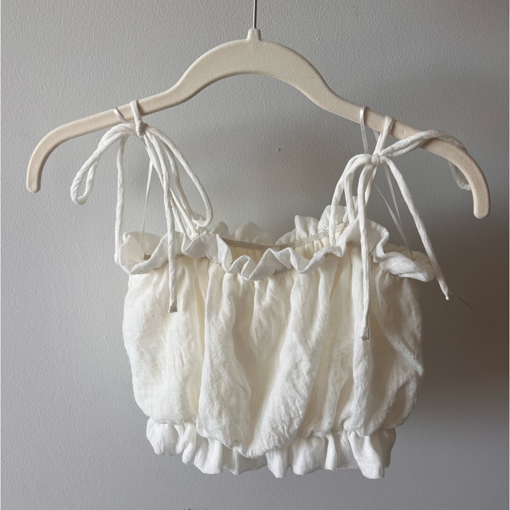 Small White Crop Top w Adjustable Tie Straps